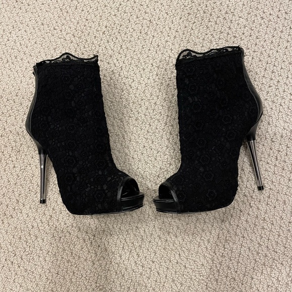 Bebe Black Lace Stiletto Ankle Boot - Picture 3 of 7